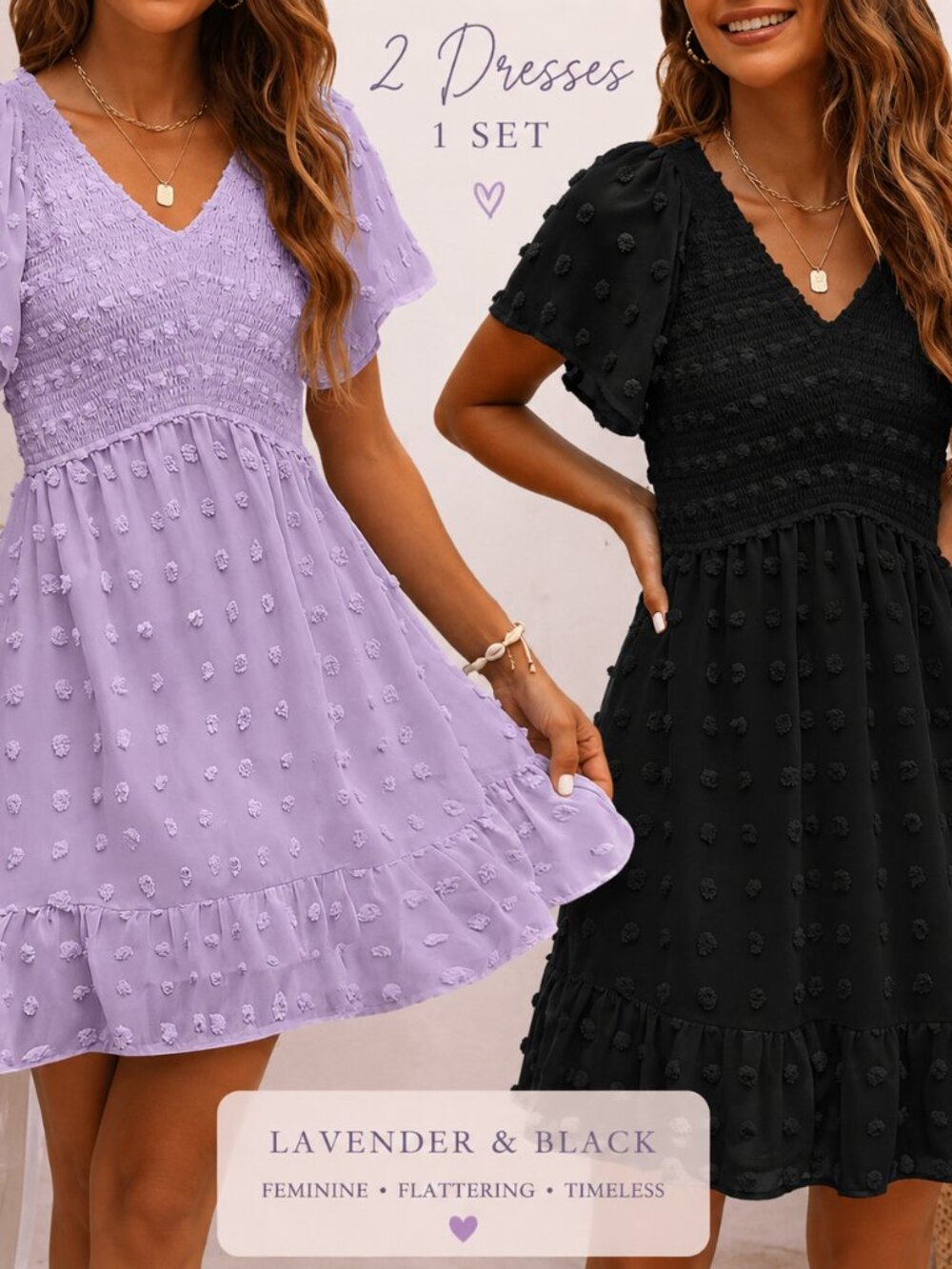 Lavender & Black Swiss Dot Ruffle Dress Bundle Size L
